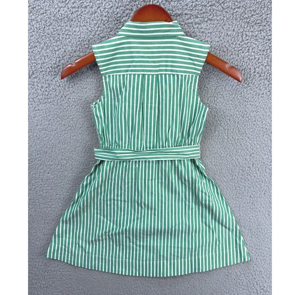 Crewcuts Sleeveless Shirt Dress Girls 6 Green White Striped Preppy Casual NWT